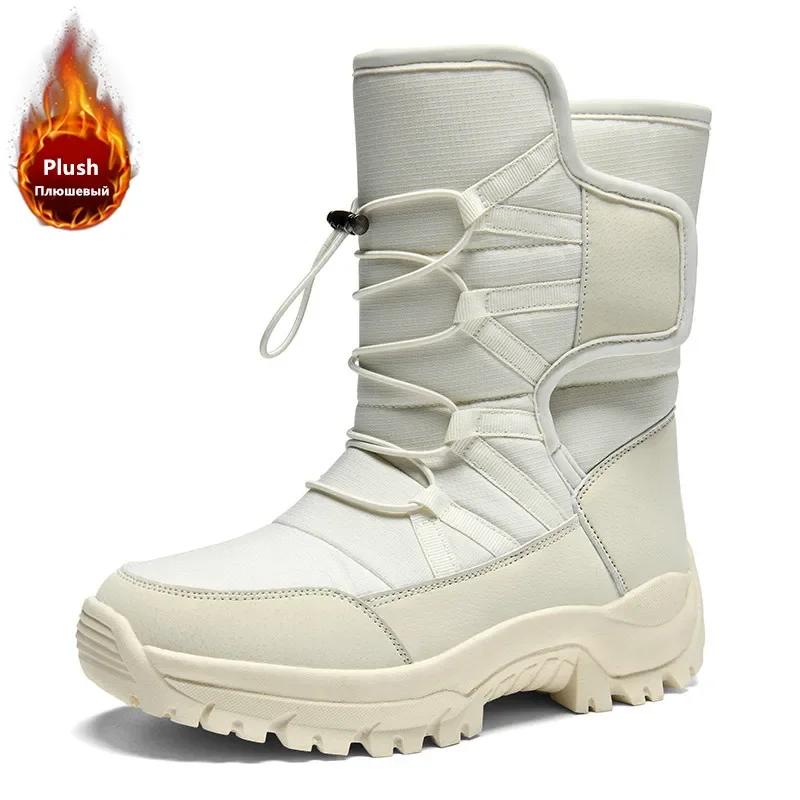 Fashion New Winter Women Boots Warm Plush Mid-Calf Women's Snow Boots Lace-up Outdoor Waterproof Hiking Boots Femme Size 42