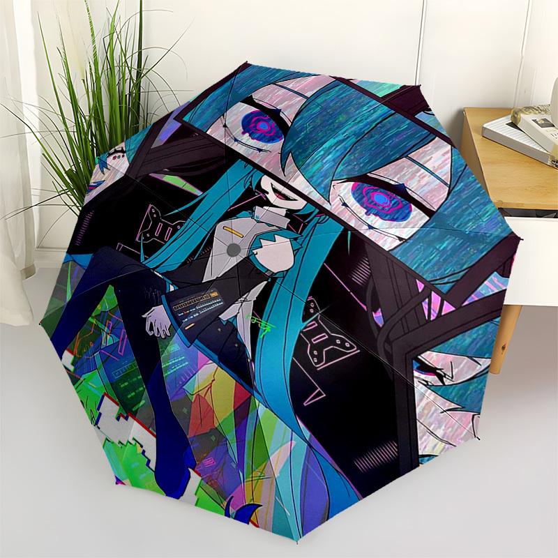 

1pc Vocaloid Hatsune Miku Automatic Folding Umbrella - Portable Tri-Fold Design, 8-Rib Iron Frame Outdoor Umbrella for Fans, Travelers, Daily Use, Gif