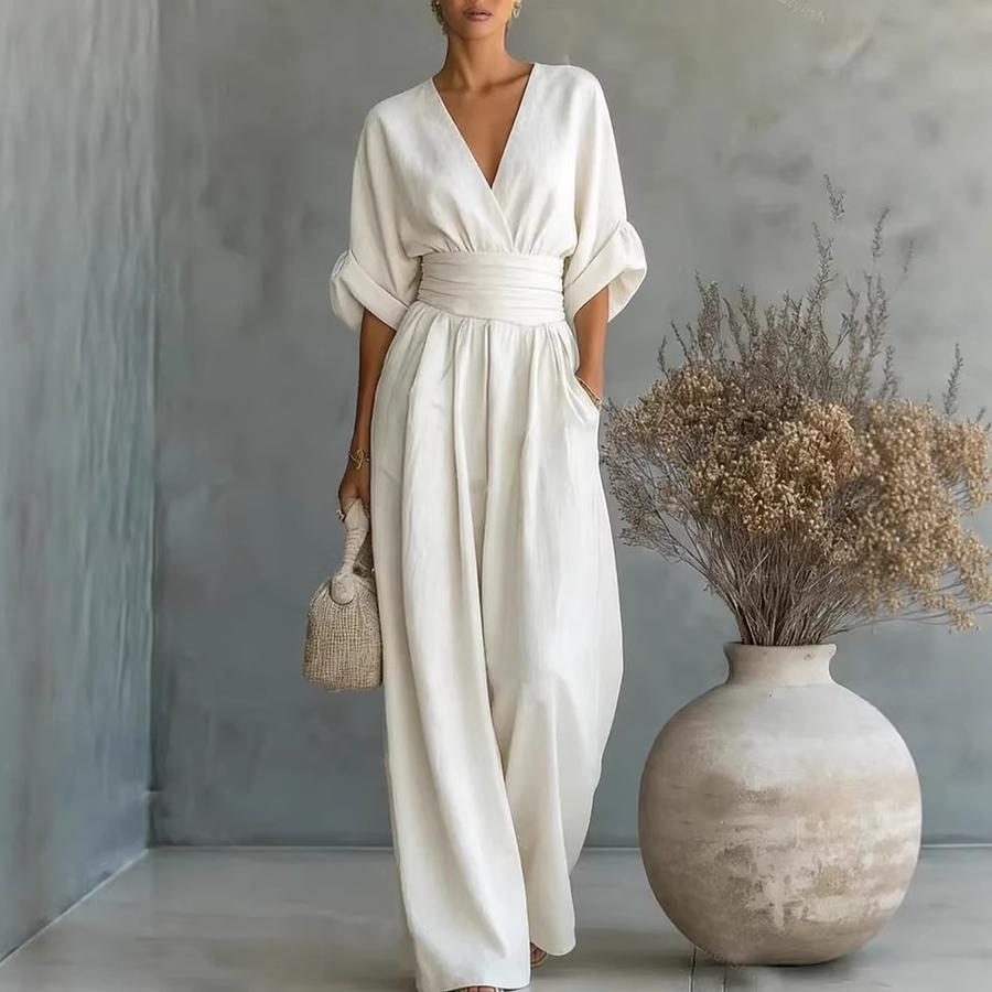 New Summer Spring Elegant Waist V-Neck Women's Jumpsuit
