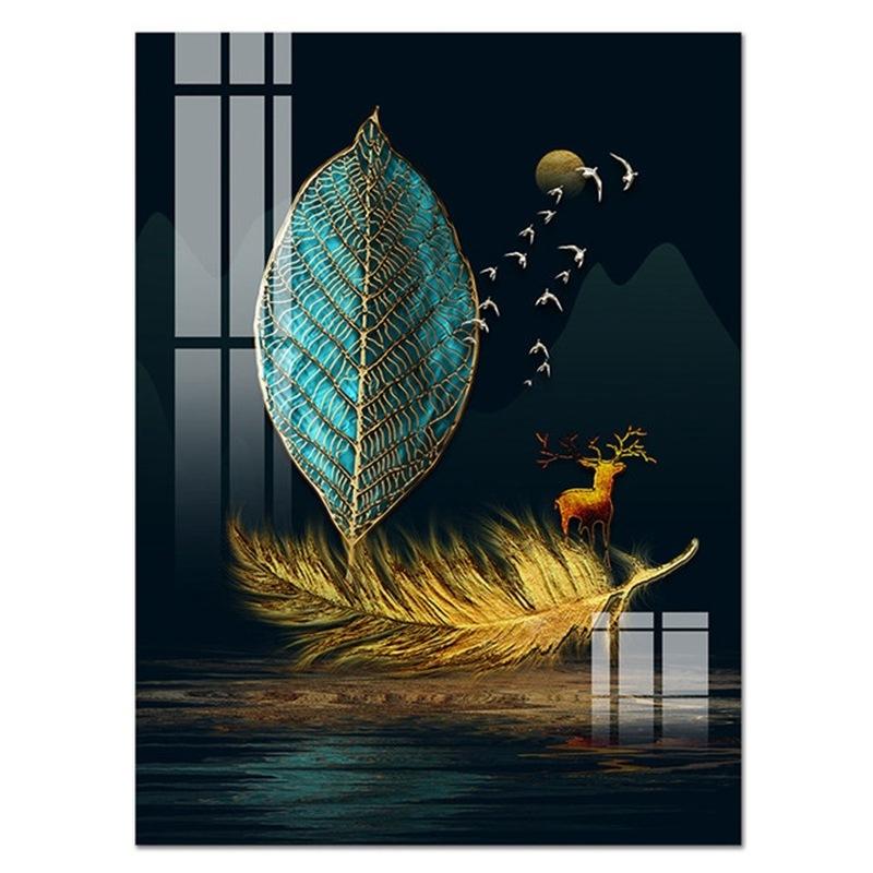 

Абстрактные золотые листья, настенная картина, постер, современная зеленая, синяя картина с растениями на холсте, скандинавское настенное искусство для гостиной, домашний декор 50x70cm чёрный