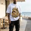 Men's Money Talk Dollar Sign Print T-Shirt, Shiny Golden Hip Hop Urban Pattern Streetwear Crew Neck Short Sleeve Top