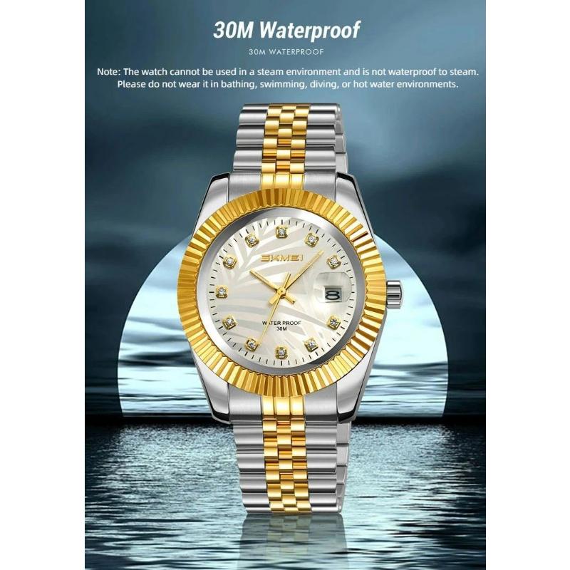 Analog Quartz Watch for Men Stainless Steel Band 30M Waterproof Luminous Date Window Diamond Hour Markers Fashion Men's Watches