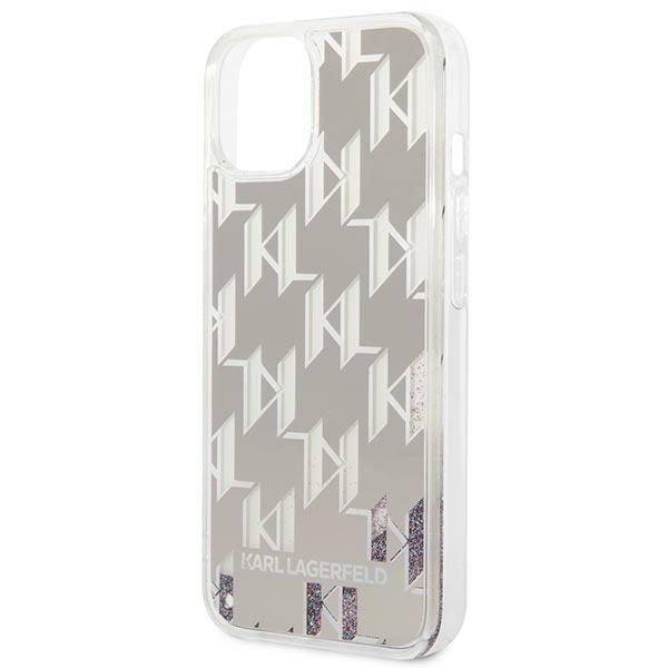 Etui Do iPhone 14 Plus Karl Lagerfeld Liquid Glitter Monogram Srebrne