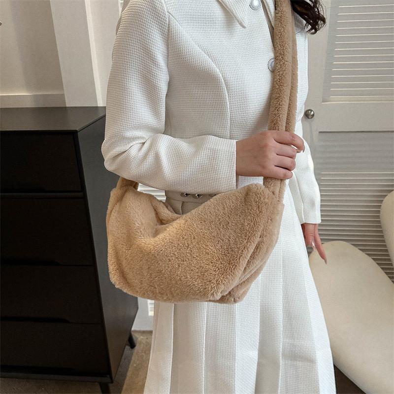 Adorable Plush Tote Bag For Women Soft And Chic In Black White Khaki Pink