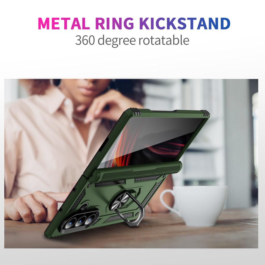 Armor Phone Case for Samsung Galaxy Z Fold 7 6 5 Fold7 Fold6 Fold5 Sockproof Ring Holder Hinge Protection Hard Plastic Cover