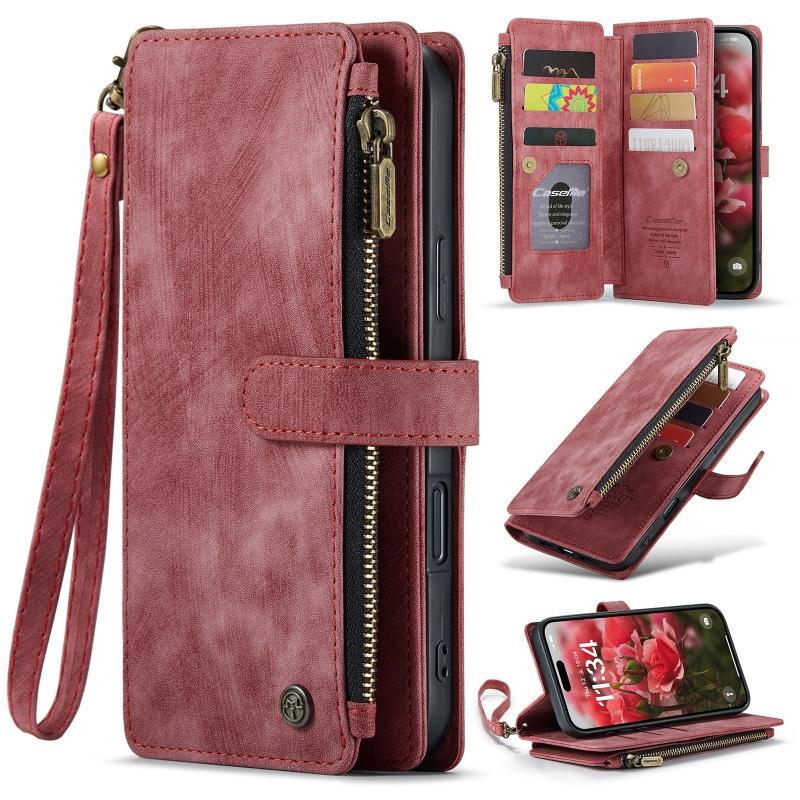 Zipper Wallet Card Phone Case For iPhone 17 Air 16E 16 Pro Max 15 Plus 14 12 13 11 XS XR X Lanyard Leather Flip Purse Cover Etui