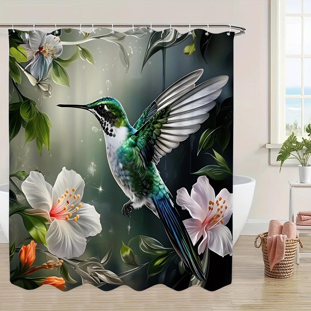 Vibrant Hummingbird Bath Curtain - Exotic Flowers & Green Leaves, Waterproof Home Decor Adds Nature'S Beauty To Your Bathroom