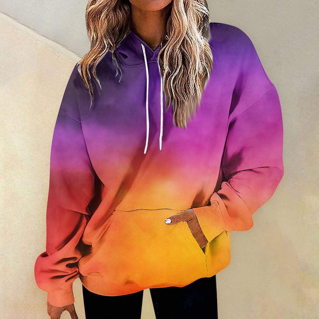 Daglig mote for kvinner Allsidige uformelle sweatshirts med rund hals Grafiske daglige langermet gradient patchwork-gensere med trykk