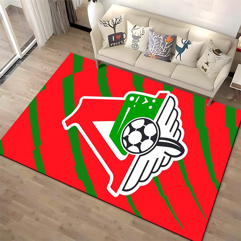 Red and Green Logo with Soccer Ball Non-slip rug suitable for living room and bedroom sofas.