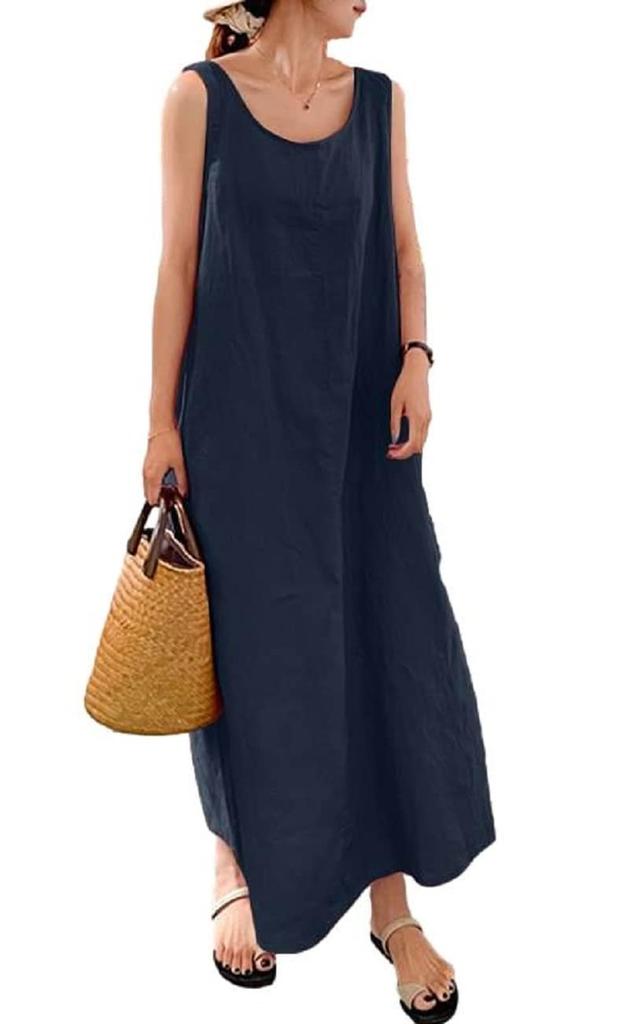 Maison de TAO Sleeveless Casual Summer Dress Women's Dress, Long, (Size L, Navy)