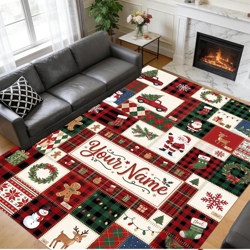 Christmas Custom Name Printed Square Area Rug Soft Non Slip Floor Carpet For Bedroom Holiday Gift