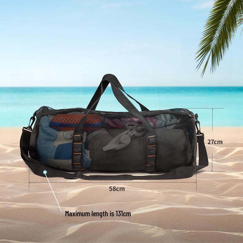 Cylinder Mesh Beach Bag: Portable Tote, Crossbody, Travel Wash Bag for Fitness & Swimming