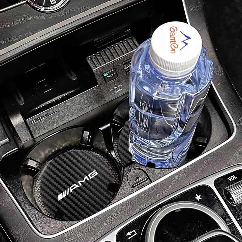 2Pcs Car Leather Coaster Pad Anti-noise Water Cup Mat For Mercedes Benz AMG W204 W205 W203 W211 W212 W213 W201 W210 W169 W202