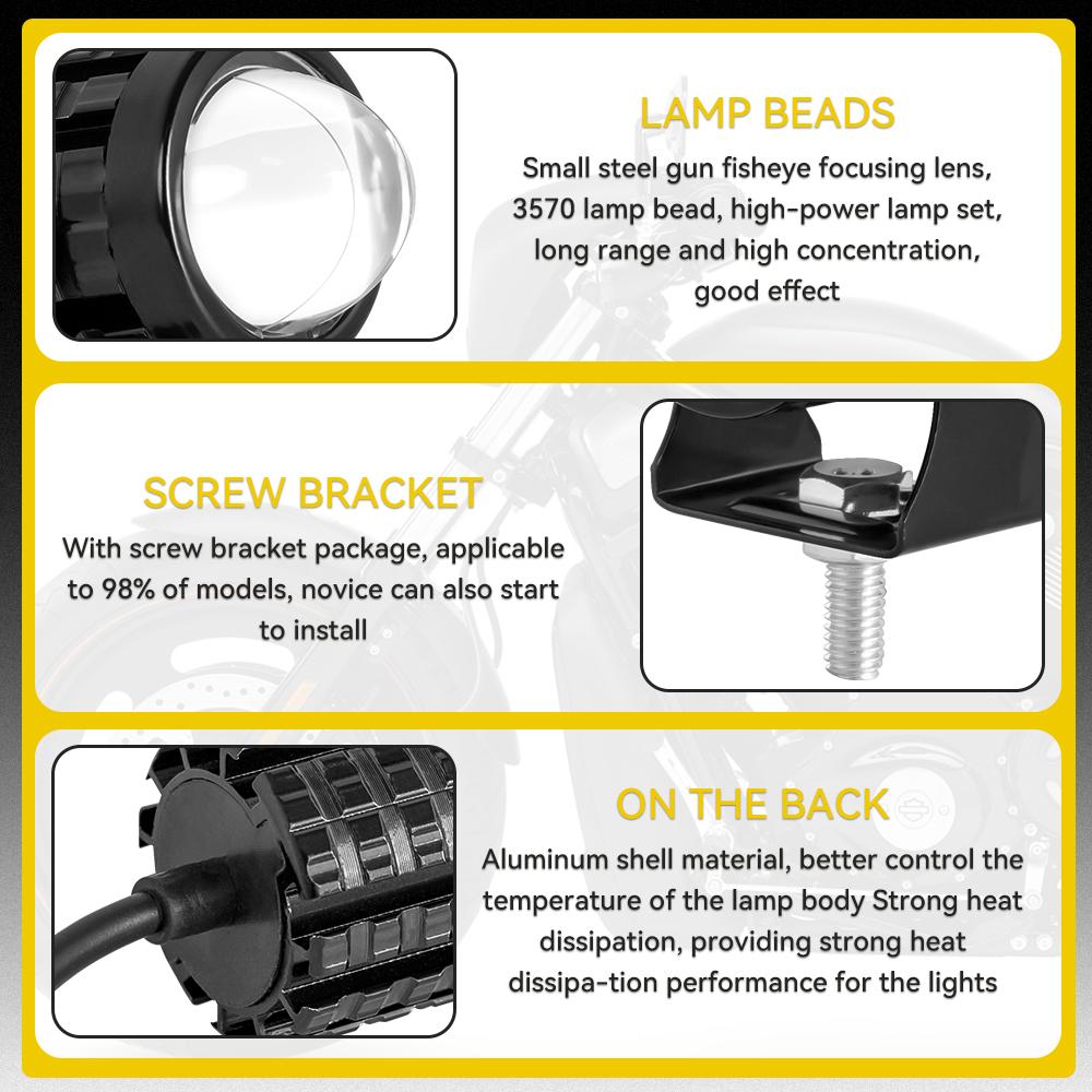 For Auxiliary Spotlight Lamp Moto Fog light Accessories Motorcycle Mini Driving Light Headlight Universal Dual Color ATV Scooter