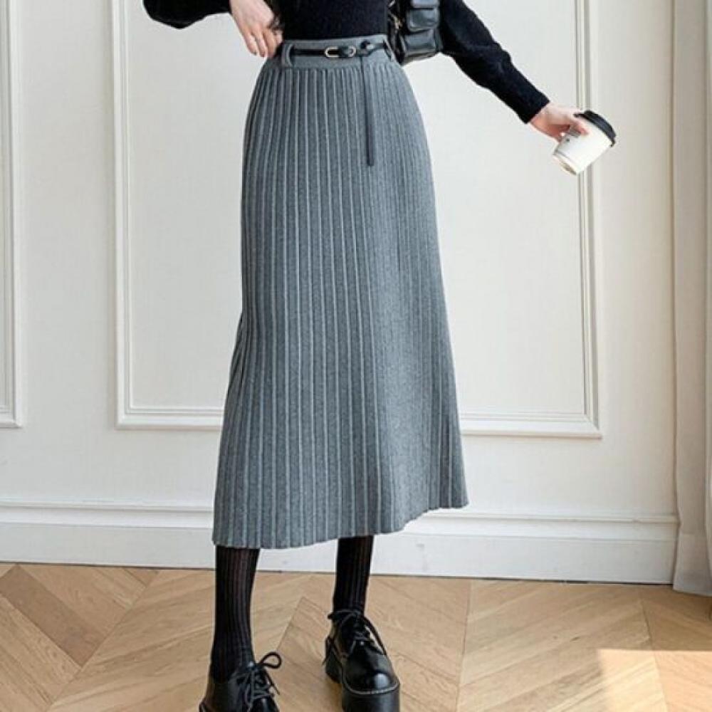 Navava Daily Simple Banding Pleats Knit Skirt Ns412