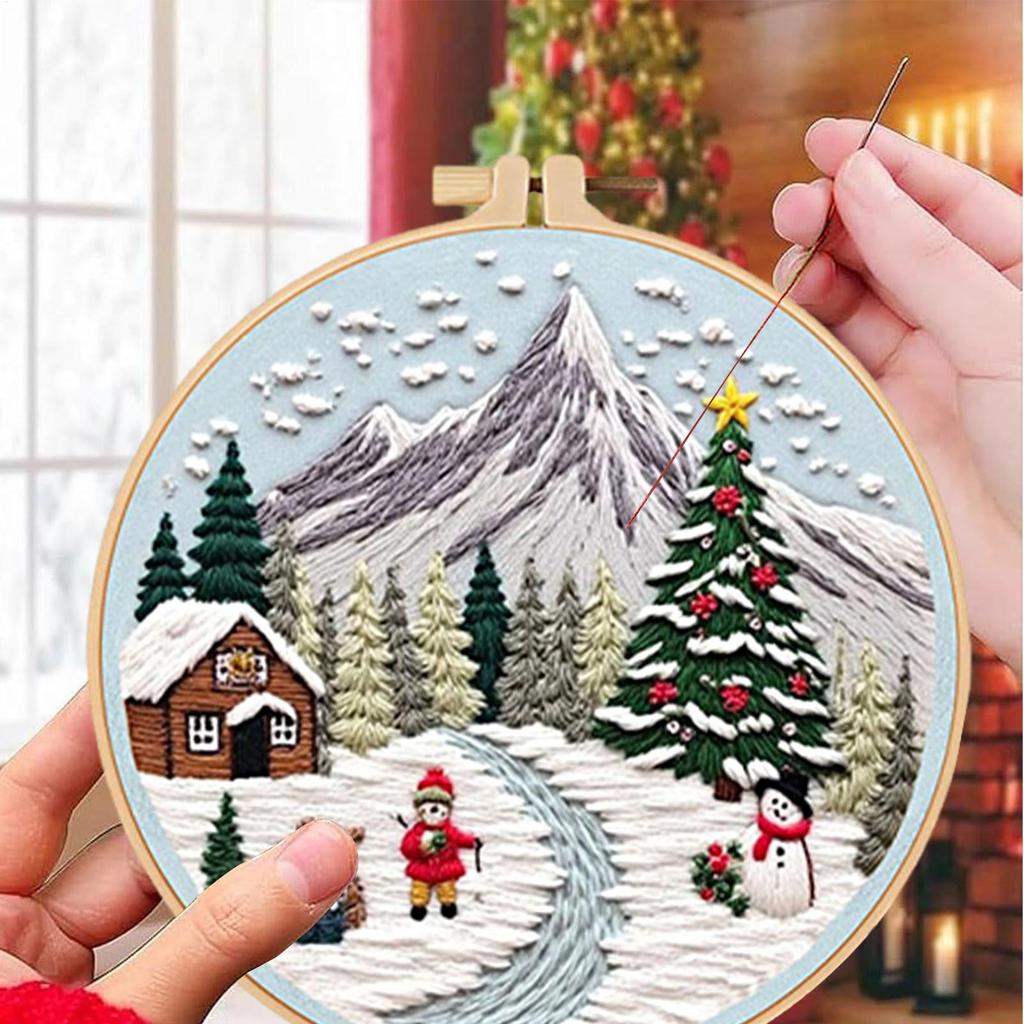 Christmas Embroidery Kit 3-Piece Holiday Handcraft Set Christmas Cross Stitching Kits For Women Adults Mother Teens Girlfriend