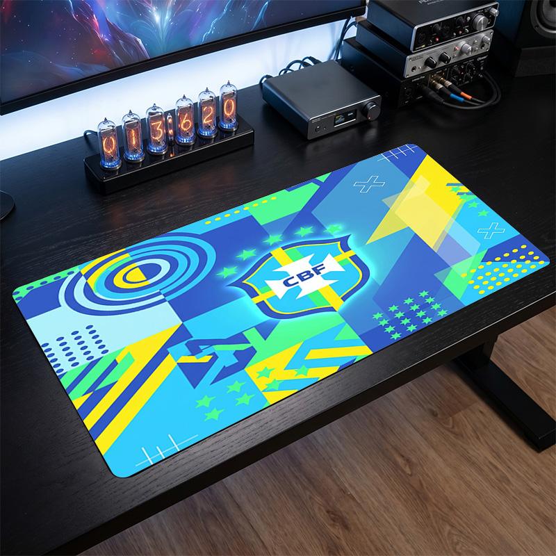 Brazil Football Crest Mouse Pad, Extended Non Slip Rubber Desk Mat for Gaming Office Laptop Fan Gift