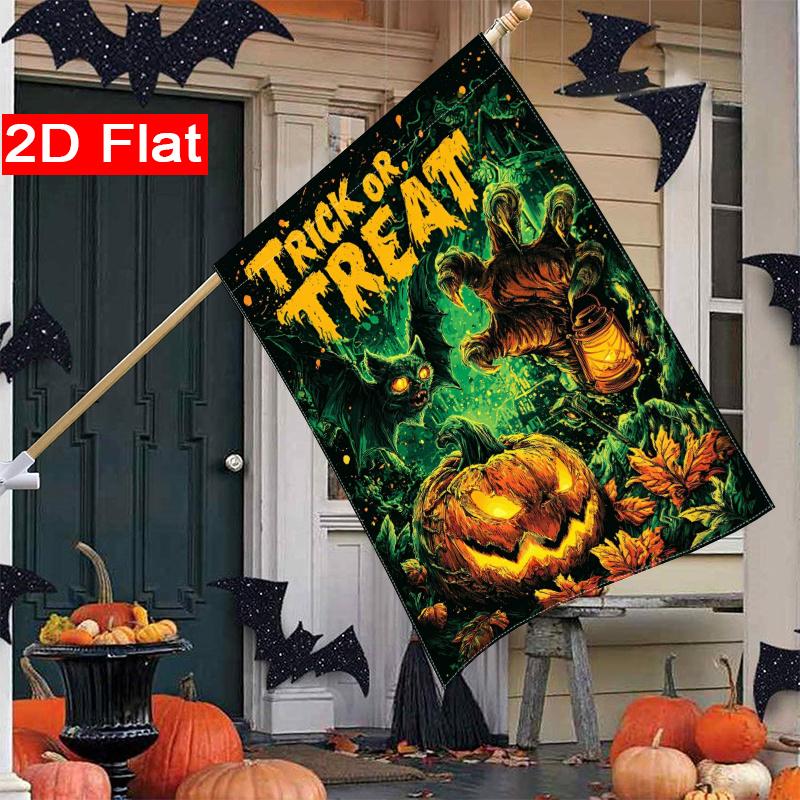 2D Flat, 2D Flat,Trick or Treat On Halloween_ Pumpkin Garden Flag_3 (1)- Outdoor Garden Flag Double-sided Home Decoration Courtyard Decoration Outdoor