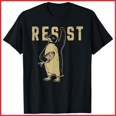 Penguin Flippers Up Resist Funny Penguins Against Trump Black Cotton T-Shirt Unisex T-Shirt