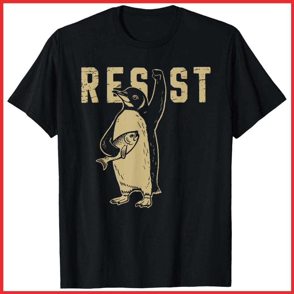 Penguin Flippers Up Resist Funny Penguins Against Trump Black Cotton T-Shirt Unisex T-Shirt L