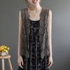 Summer Women Lace Vest Loose Cut-out Cardigan Vest Bohemian Style Cotton Woven Open Front Vest Thin Outwear
