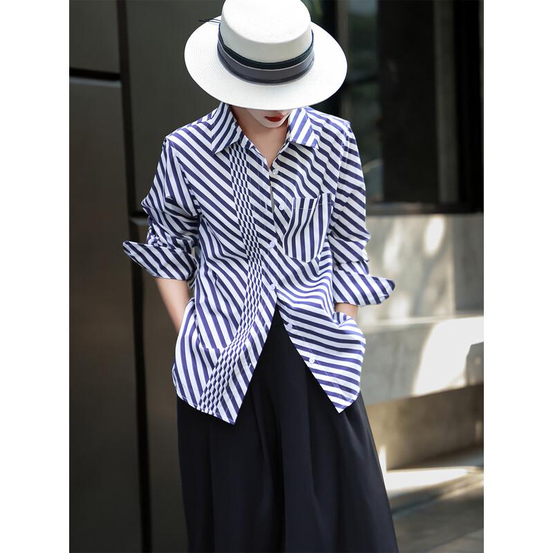 Women s Elegant Striped Long-Sleeve Commuter Shirt L