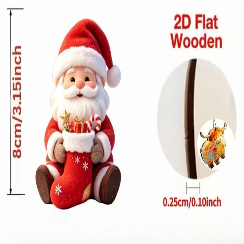 2D Christmas Wooden Gingerbread Man Santa Claus Pendants 8Pcs for Xmas Tree Home Holiday Party Decor Gifts