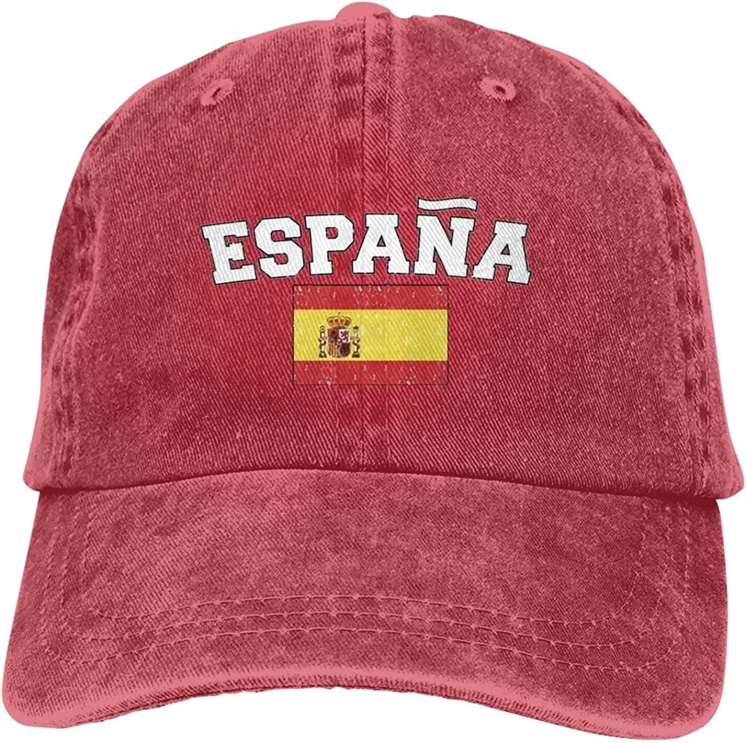 Espana Флаг Испании Испанские джинсовые шляпы для мужчин и женщин Бейсболки Casquette Denim для взрослых Унисекс Четыре сезона Повседневный Adjustable&>8Y красный