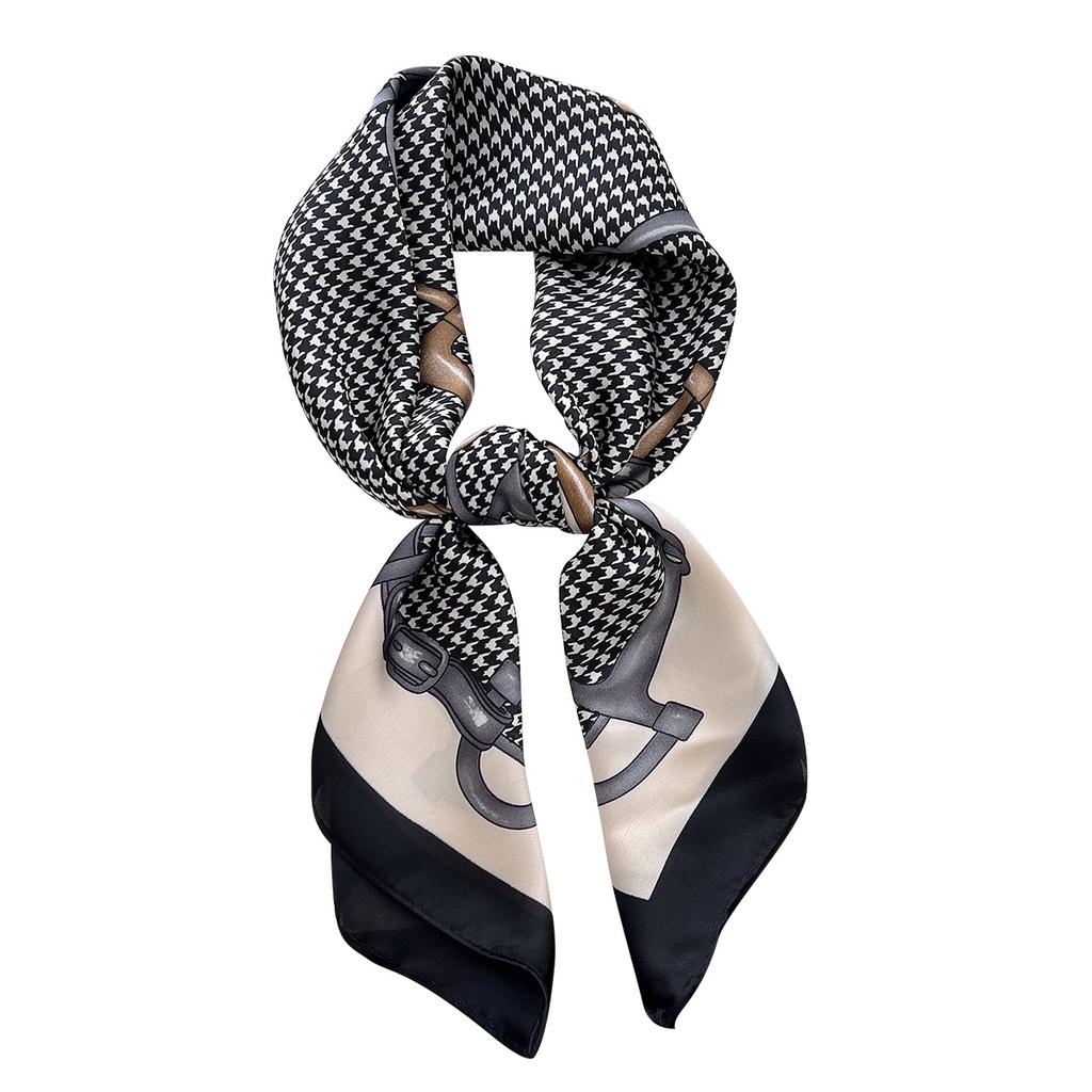 Black Thousand Birds 70Cm Simulation Silk Scarf Daily Casual Decoration Headband Band Small Square Scarf Multifunctional Scarf
