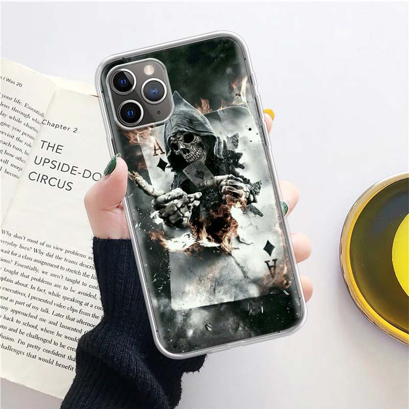 

Grim Reaper Skull Skeleton Silicon Call Phone Case for iPhone 17 16 16E 15 Pro Max 14 Plus 11 13 Mini 12 7 8 SE Air 17Pro Cover iPhone 14 Pro