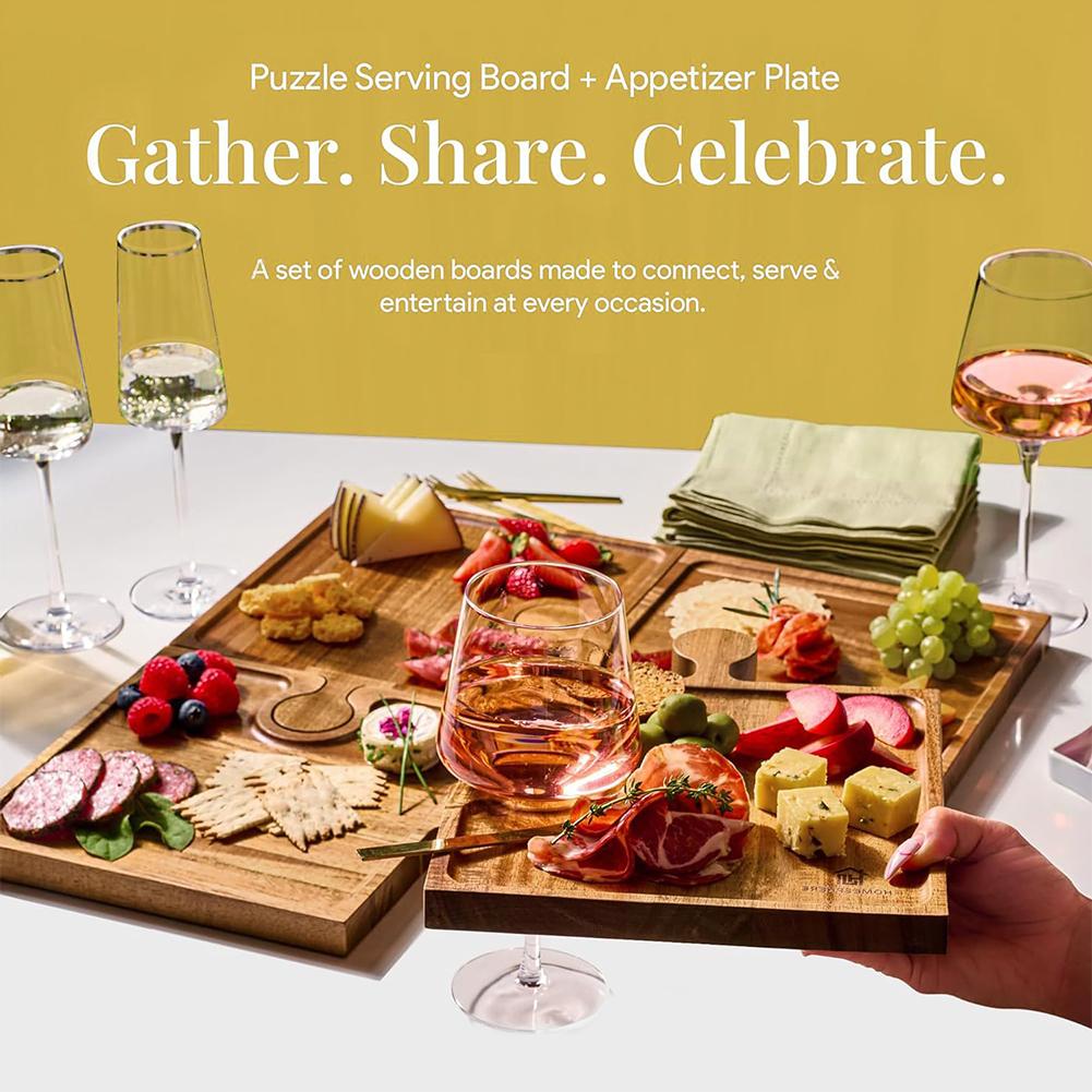 4pcs Wooden Jigsaw Shaped Coaster Tray - Retro Style for Camping Party Bar Restaurant, Food Tray Snack Plate Drink Coaster Set