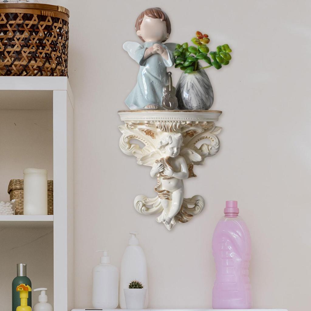 Decorative Floating Shelf Collectible Indoor Angel Wall Sculpture for Dining Room Living Room Books Flower Vase Candleholder