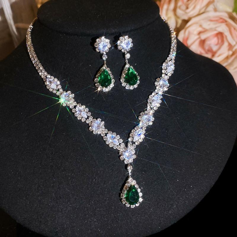 Wealthy Daughter~ Silver Needle Diamond-encrusted Zircon Water Drop Necklace Stud Earrings Set Light Luxury Celebrity Style High-end Jewelry Women