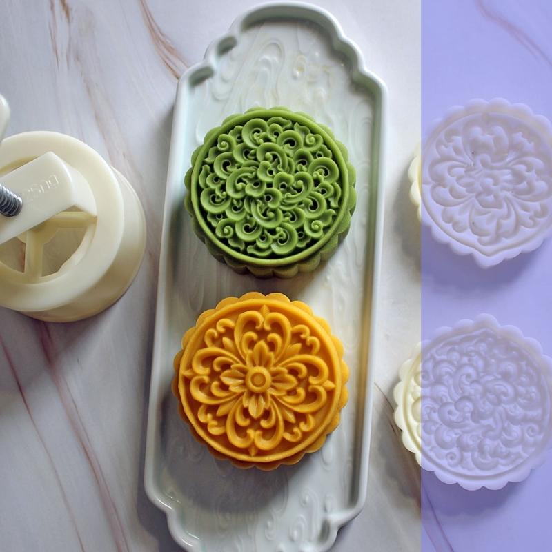 Functional Mooncakes Molds Set 4 Stamp Mooncakes Maker Delicate 3D Textured Pattern for Pastries Treat Designs