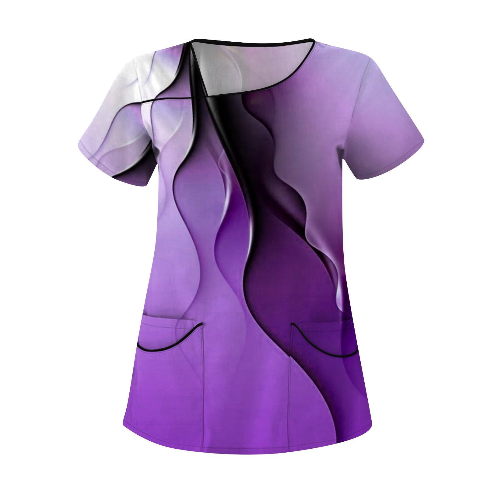 

Женская повседневная рабочая одежда с коротким рукавом и наклонным воротником с принтом и двойными карманами XXXXXL фиолетовый