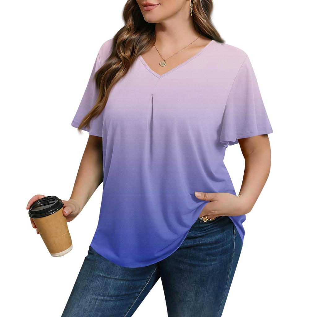 Damska Modna Codzienna Luźna Bluzka Plus Size z Krótkim Rękawem Elegancka z Dekoltem V Do Pracy
