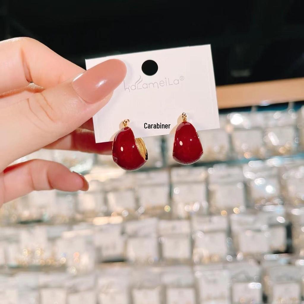 Geometric Green Retro Korean Square Earrings for Women