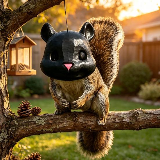 Squirrel Feeder Outdoor with Creative Simulated Head Design Durable 3D Printed Hanging Wildlife Feeding Station for House Backyard Trees and