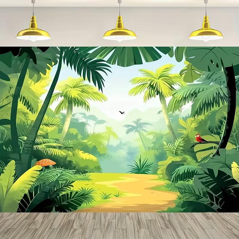 2D Photo Booth Background Cloth Tropical Forest Palm Tree Banner for Events