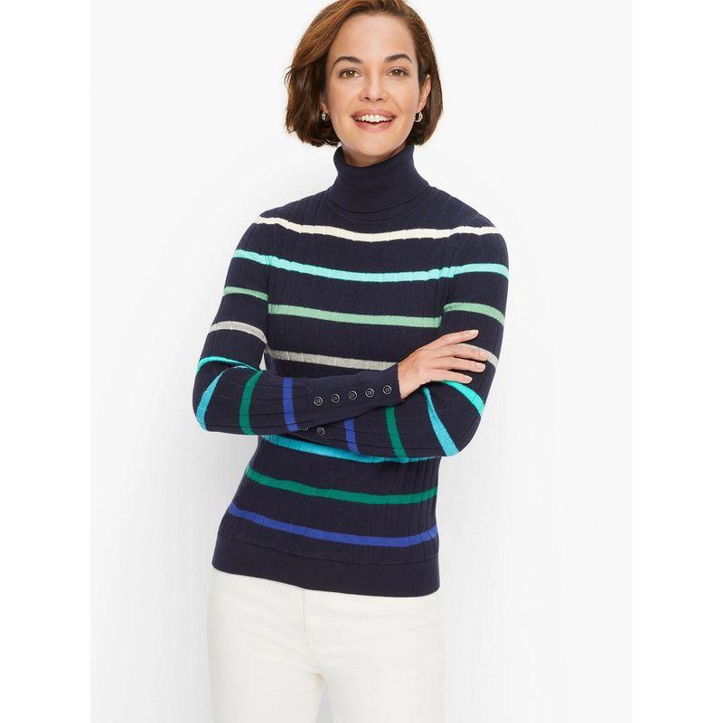 

Cotton Elastic Stripes Turtleneck Fall and Winter Outer and Inner Wear Lightweight Sweater Navy blue color bar XL