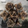 7 Pcs Yellow Tree Stump Root Metal Dice Solid Metal Polyhedral Dice Set Suitable for Role-Playing RPG  Board Game Card Game