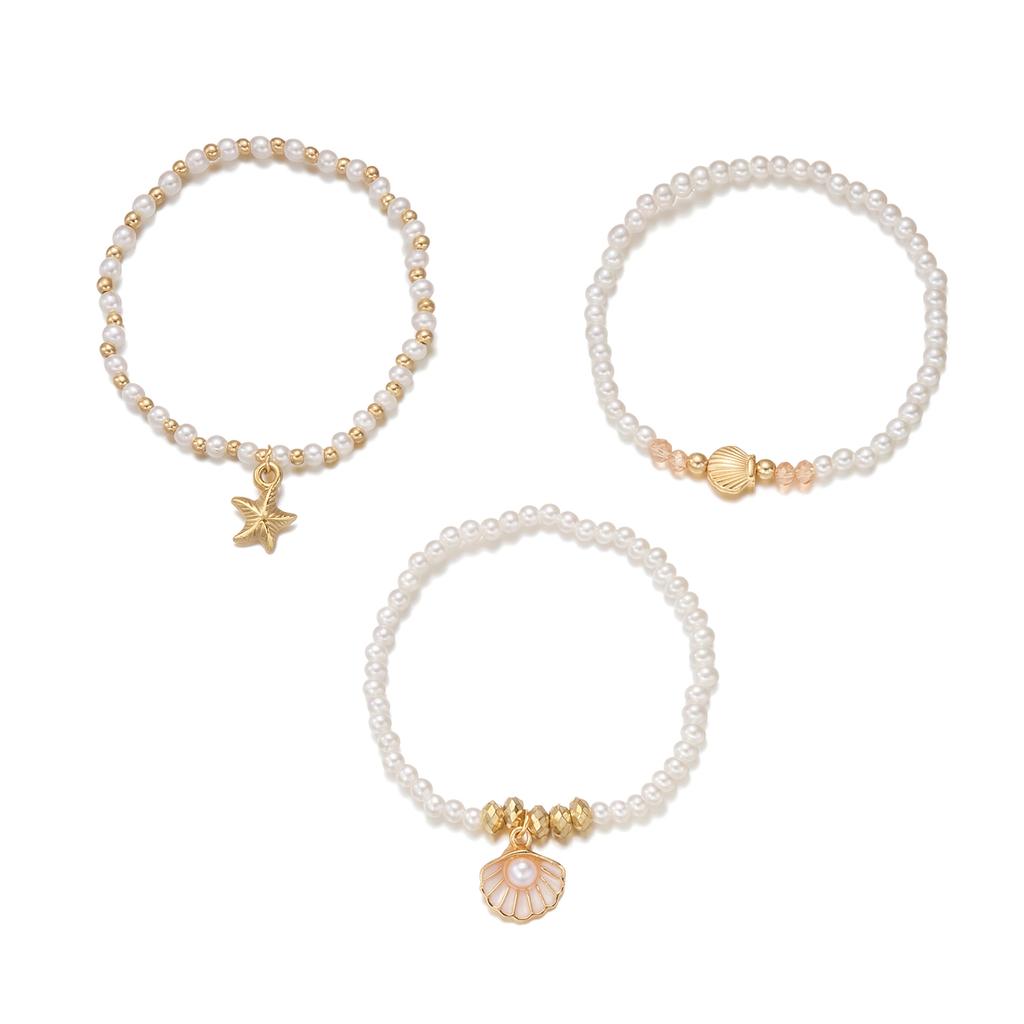 Bohemian Imitation Pearl Starfish Handmade Bracelets Set for Women Dainty Shell Braided Rope Chain Stackable Jewelry Gift