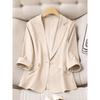 K-style Tencel Linen Professional Commute Ol White Shoulder Slim Looking Suit Collar Split 3/4 Sleeve Small Business Suit Coat