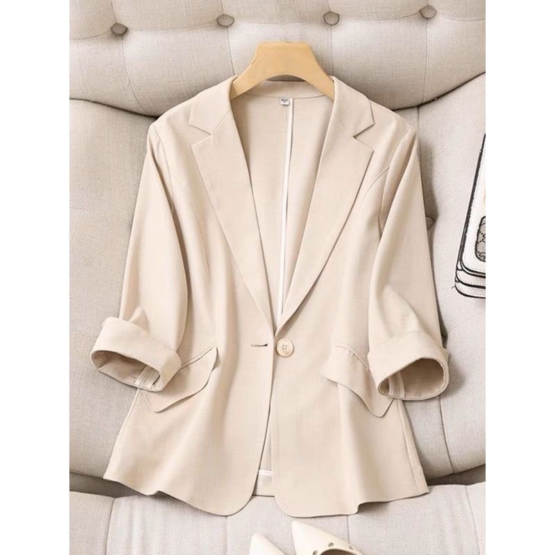 K-style Tencel Linen Professional Commute Ol White Shoulder Slim Looking Suit Collar Split 3/4 Sleeve Small Business Suit Coat