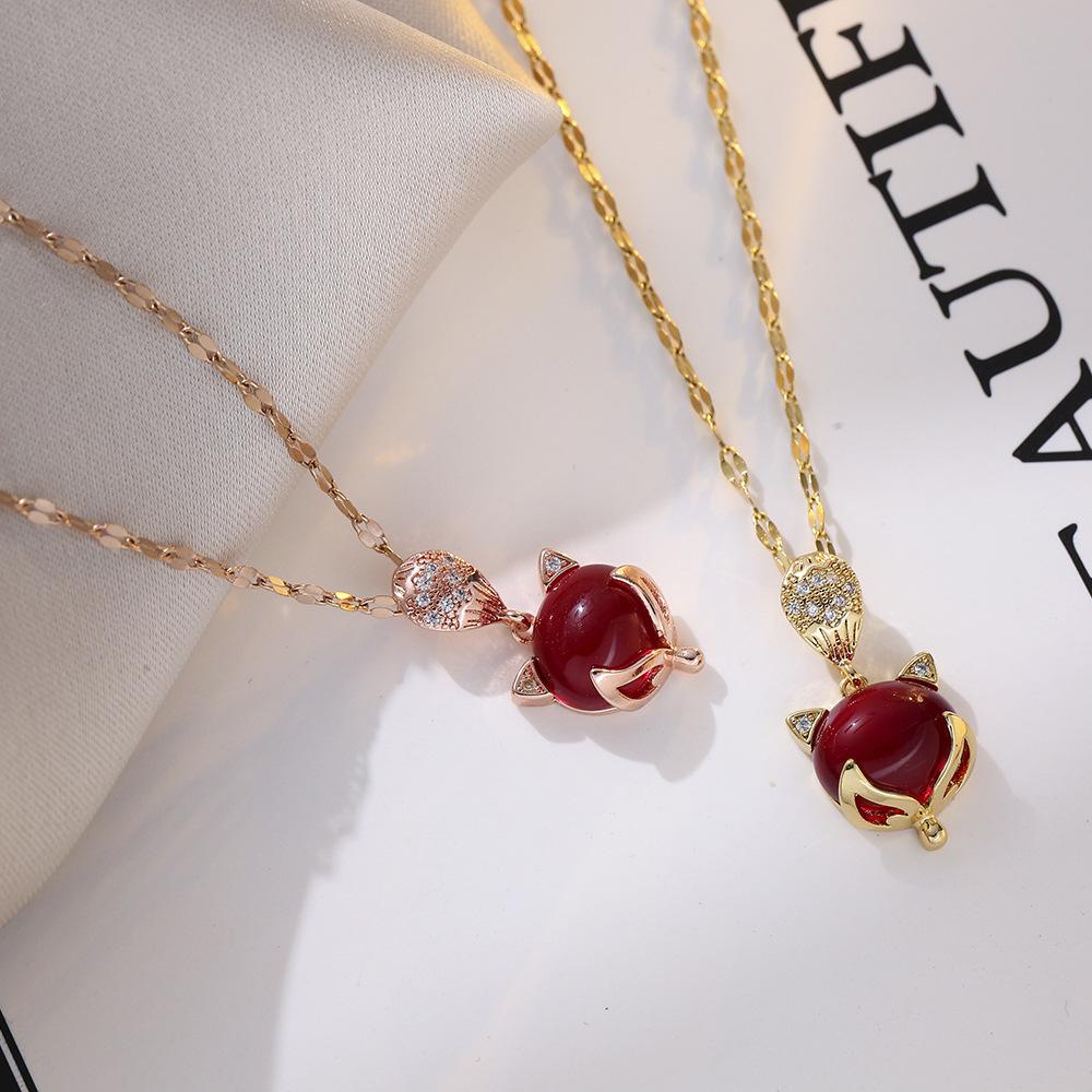 

Ожерелье из розового золота Little Fox, цепочка на воротник, короткое ожерелье, женская бесцветная модная цепочка на шею, универсальный кулон