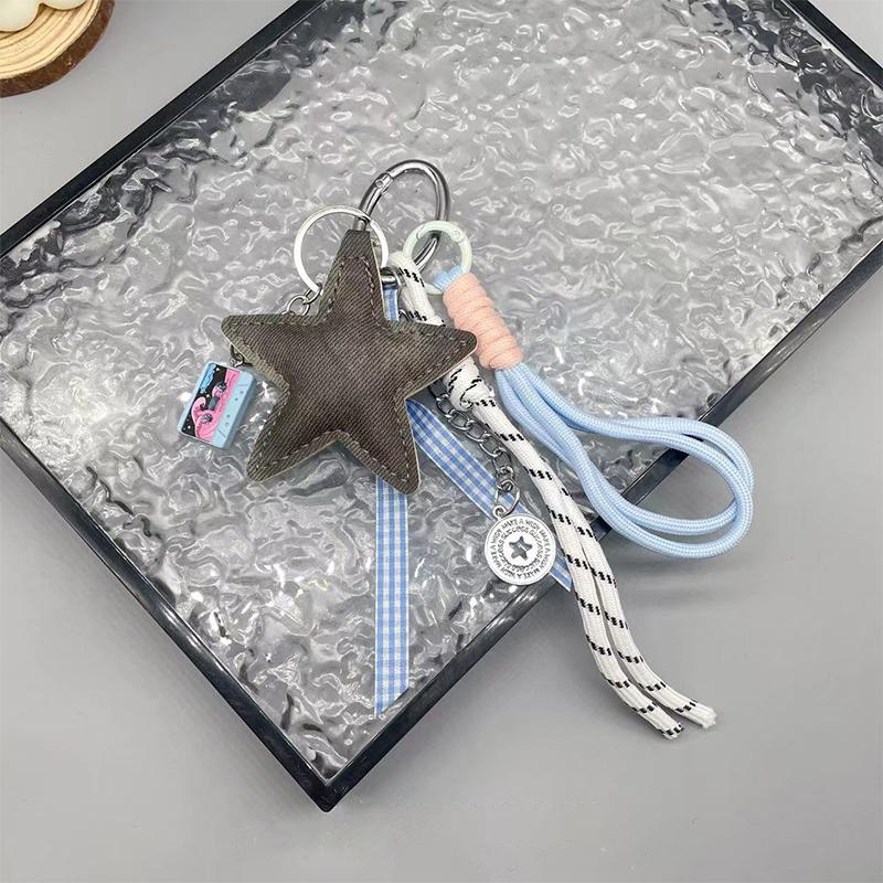 1 Piece Bag Hanging Decoration Pendant Leather Five-Pointed Star Braided Rope Keychain Star Key Holder