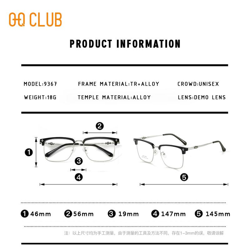 O-Q CLUB Neue Herren-Brillenfassung Quadratische Optische Korrektionsbrillenfassung Brillen Graduierte Gläser zum Lesen Frauen 9367