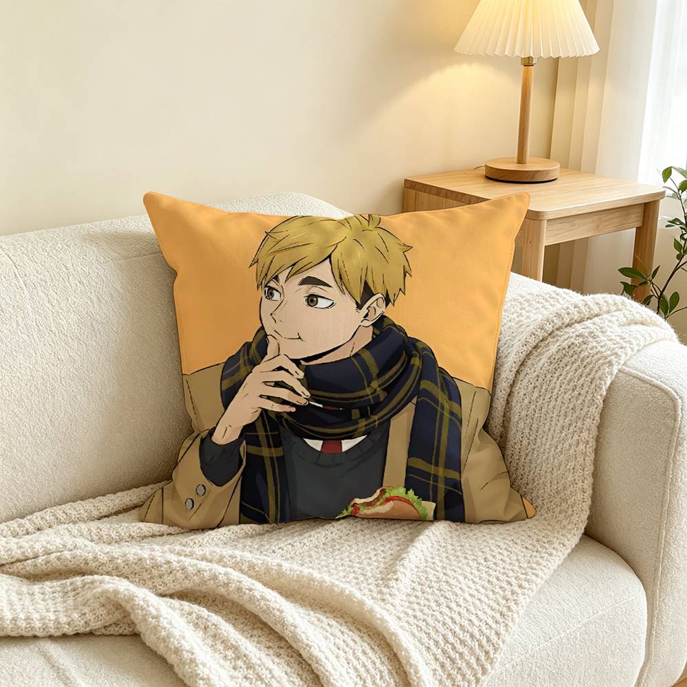 Anime H-Haikyuu Atsumu Miya Pillow Case Square Double-Sided Sofa Cushion Cover Bedroom Bedside Pillow