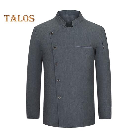 

Униформа шеф-повара с воротником-стойкой, длинный рукав, мужские и женские топы, однотонные, легко чистятся, пальто для кухни ресторанов M серый