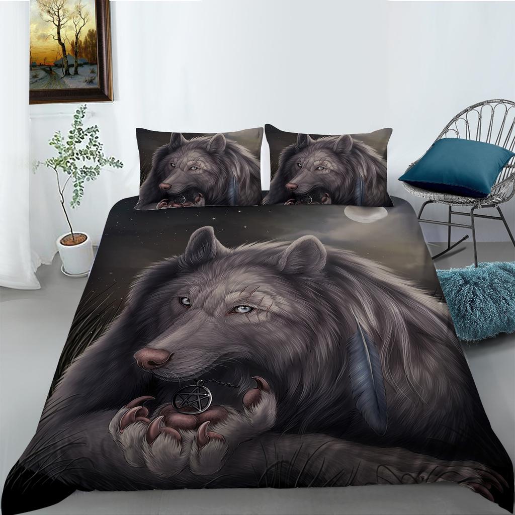 Wolf Series Digital Printed Polyester Duvet Cover Pillowcase Two-Three-Piece Set Creative Style
